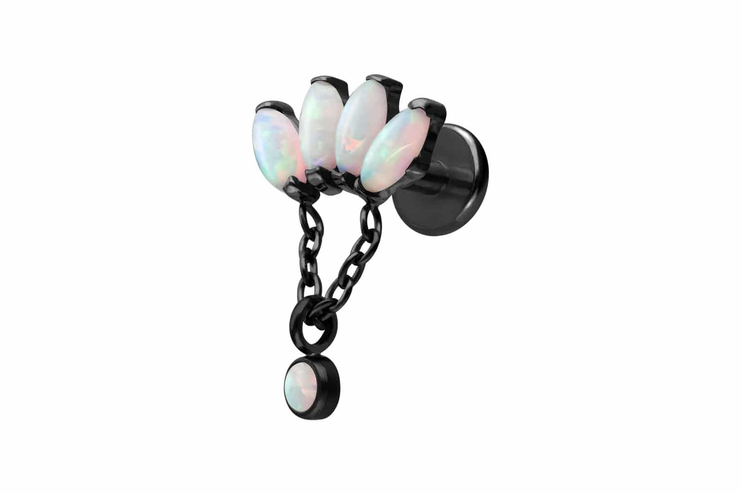 Titan Labret Piercing mit Innengewinde LOTUSBLÜTE + SYNTHETISCHE OPALE